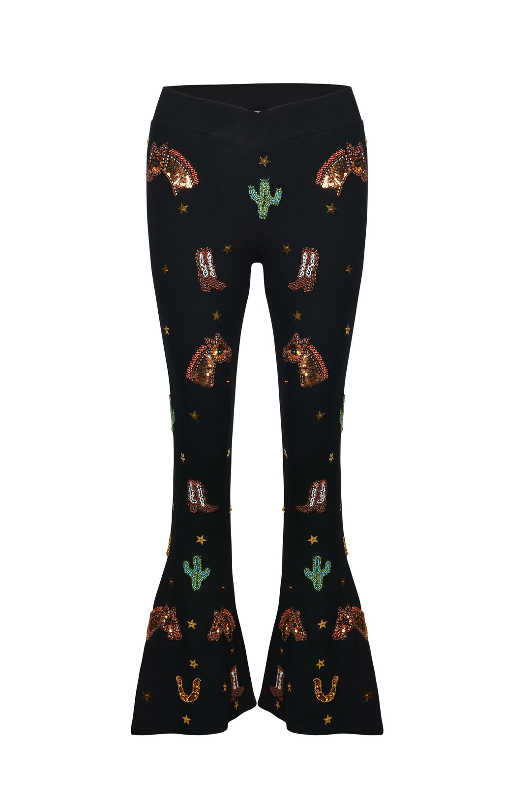 MADE TO ORDER / YEE-HAW WESTERN SPARKLE HIGH WAIST FLARES - Her Pony