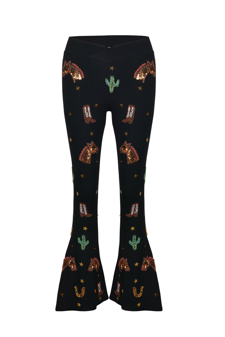 MADE TO ORDER / YEE-HAW WESTERN SPARKLE HIGH WAIST FLARES - Her Pony