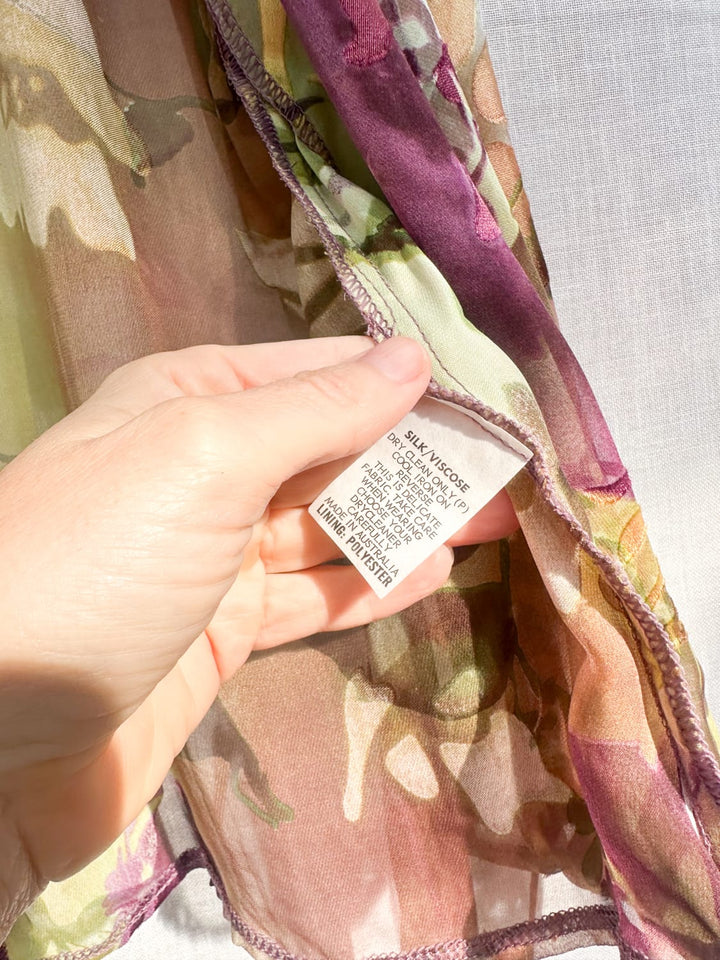 *OLIVE SILK WRAP TOP / L - VINTAGE