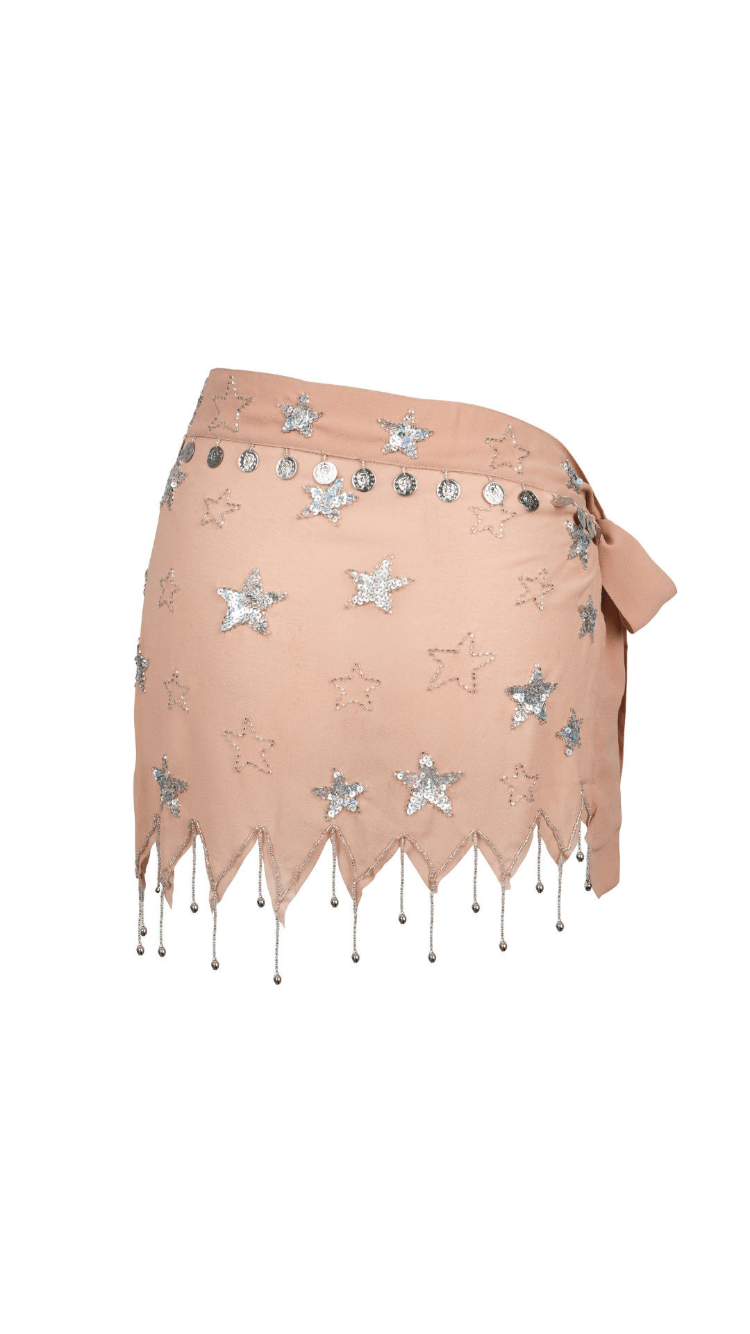!!PEONY BEADED PIXIE TIE SKIRT - TAN/SILVER - Her Pony