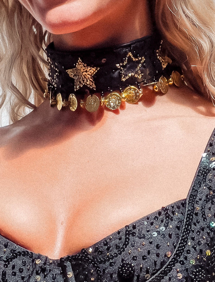 PHOENIX JINGLE CHOKER - BLACK/GOLD - Her Pony