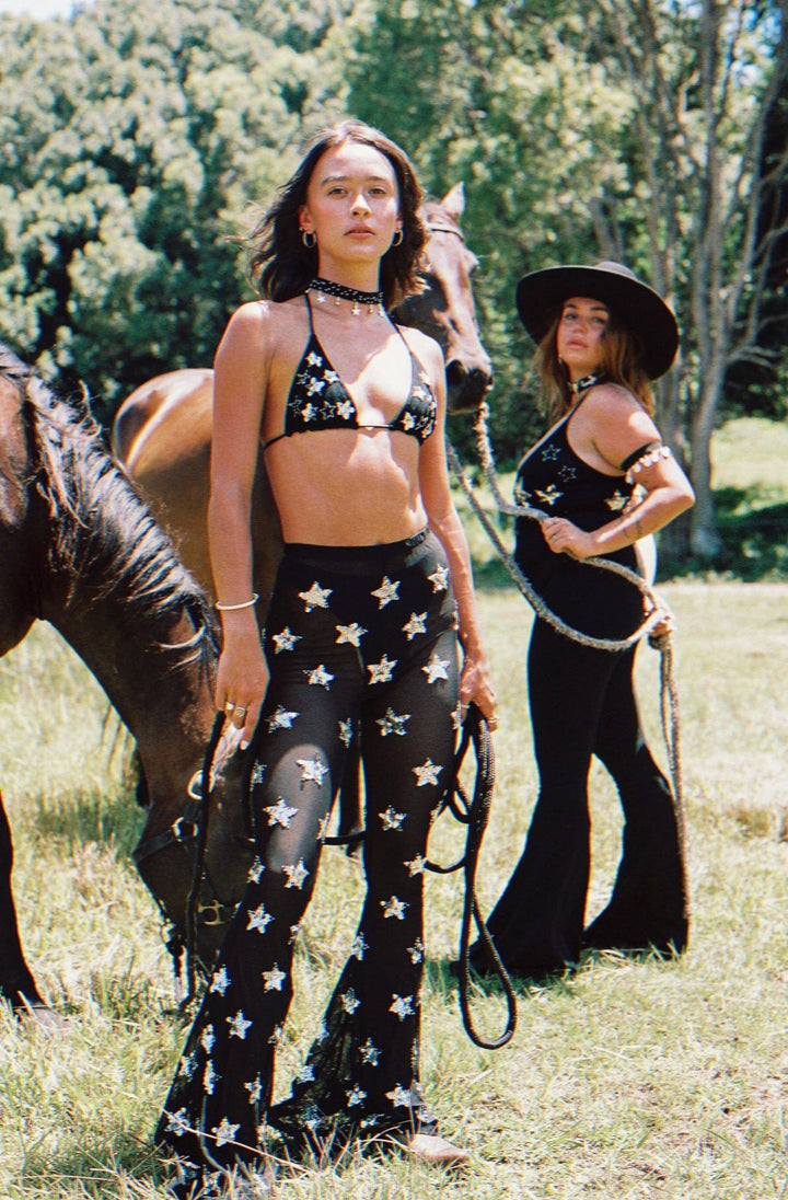 PHOENIX SPARKLE STAR BIKINI BRA - BLACK SILVER - Her Pony