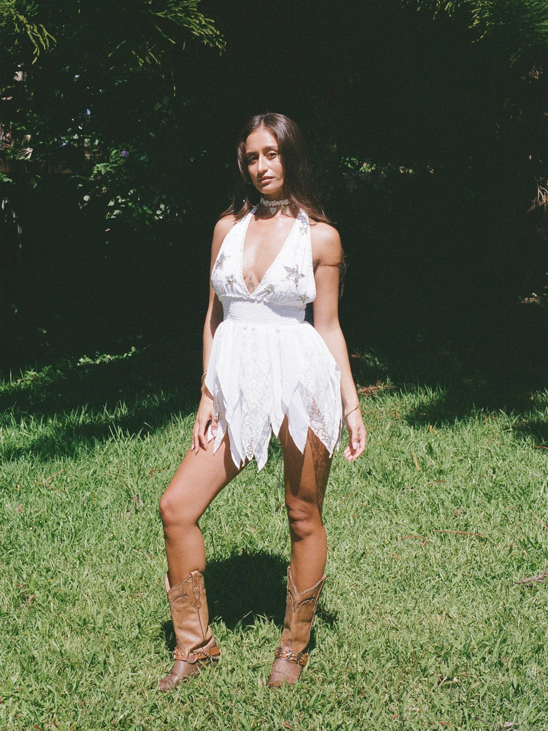 PHOENIX SPARKLE STAR PIXIE MINI DRESS  - WHITE - Her Pony