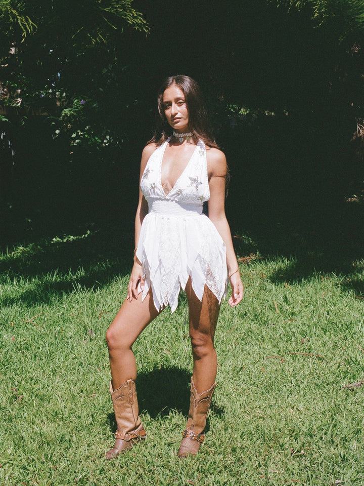 PHOENIX SPARKLE STAR PIXIE MINI DRESS  - WHITE - Her Pony