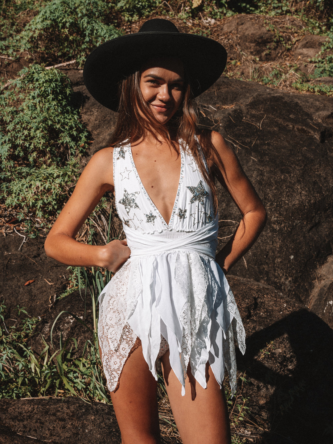 PHOENIX SPARKLE STAR PIXIE MINI DRESS  - WHITE - Her Pony