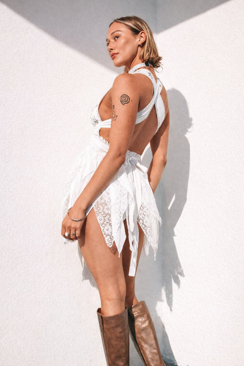 PHOENIX SPARKLE STAR PIXIE MINI DRESS  - WHITE - Her Pony