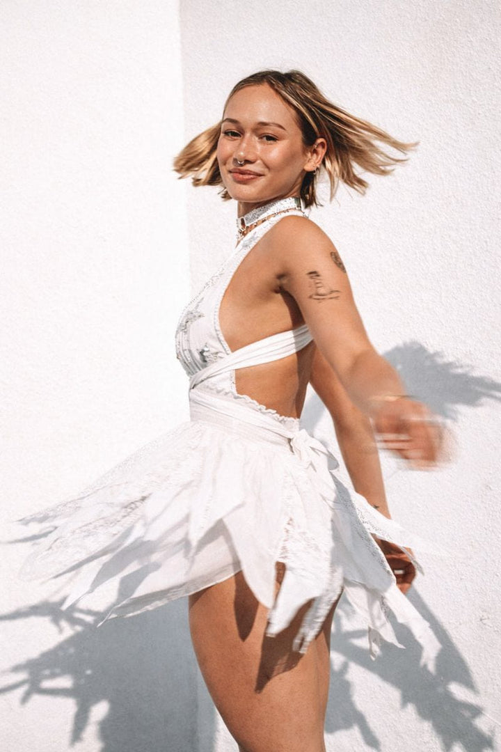 PHOENIX SPARKLE STAR PIXIE MINI DRESS  - WHITE - Her Pony