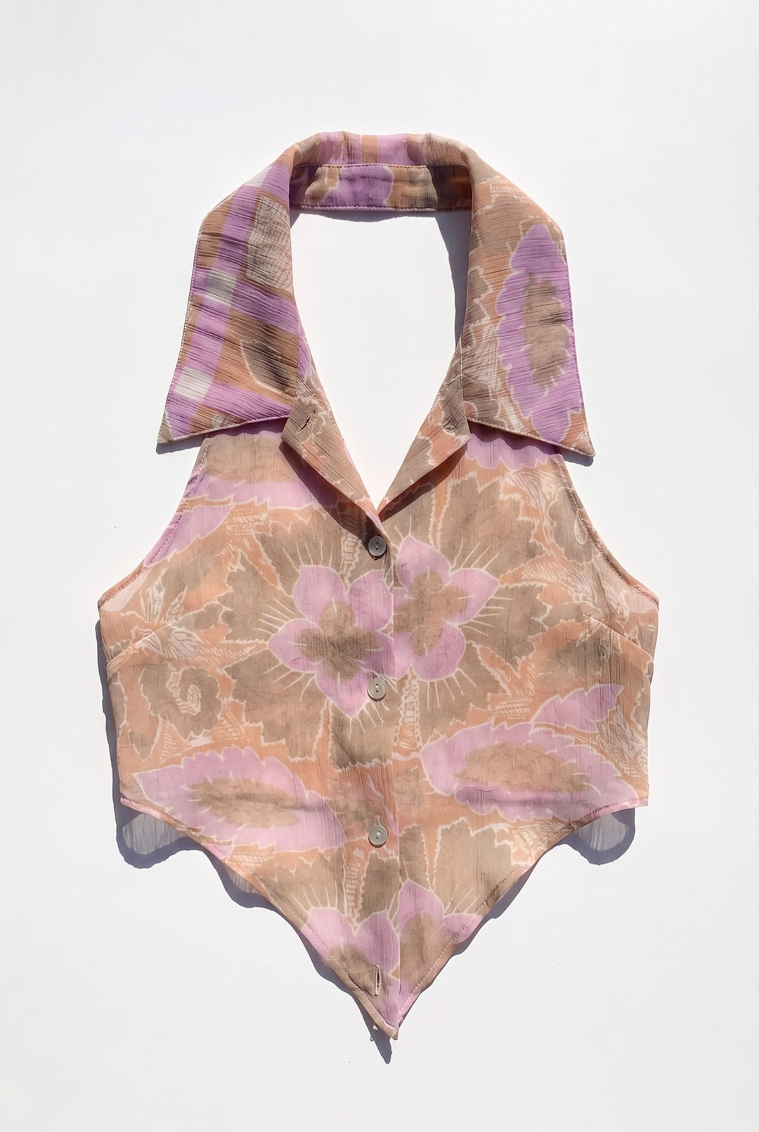 *PINK HIBISCUS RE-WORKED TOP / XS - VINTAGE