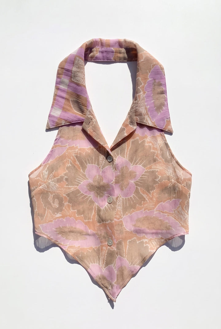 *PINK HIBISCUS RE-WORKED TOP / XS - VINTAGE