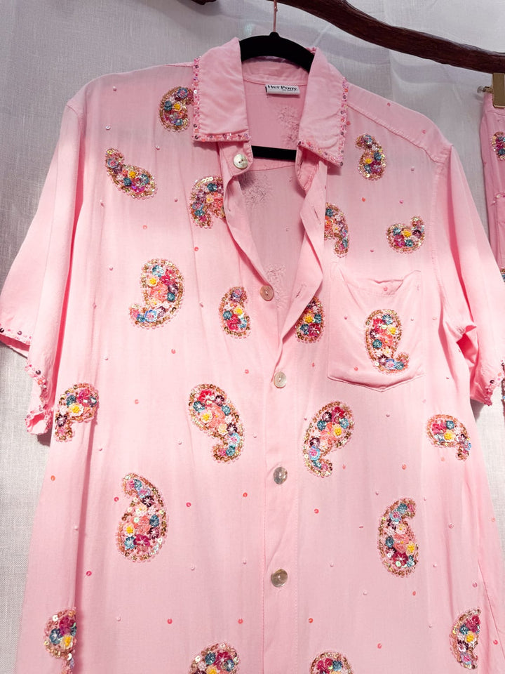 *PINK PAISLEY PANT AND SKIRT SET / XS-L - VINTAGE