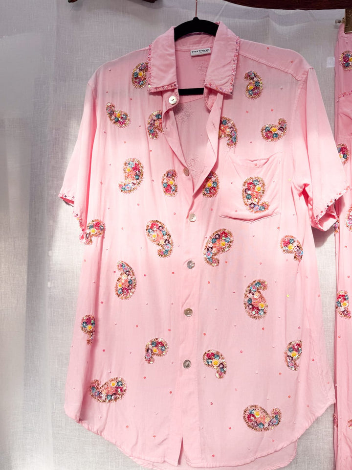 *PINK PAISLEY PANT AND SKIRT SET / XS-L - VINTAGE