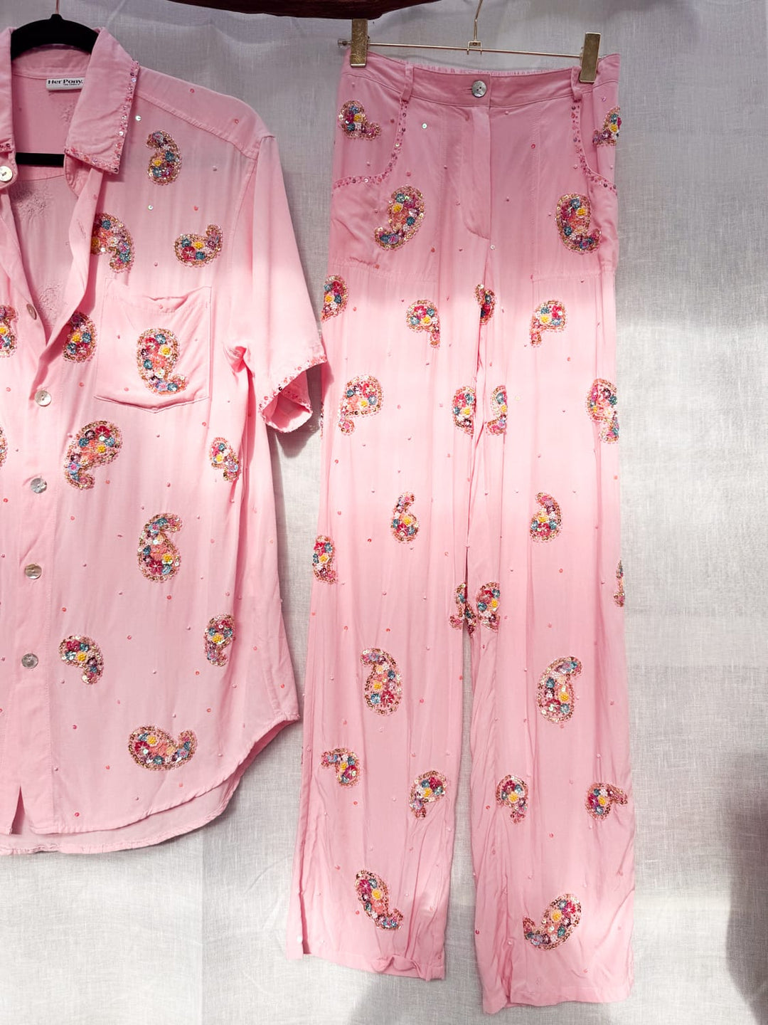 *PINK PAISLEY PANT AND SKIRT SET / XS-L - VINTAGE