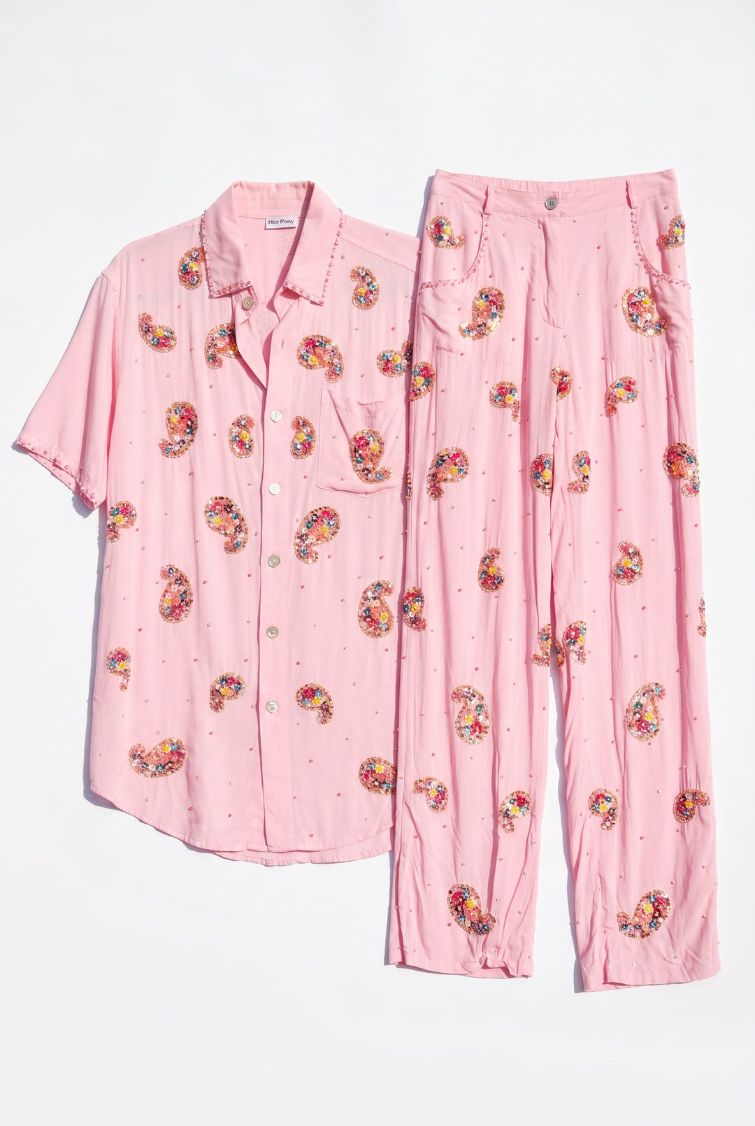 *PINK PAISLEY PANT AND SKIRT SET / XS-L - VINTAGE