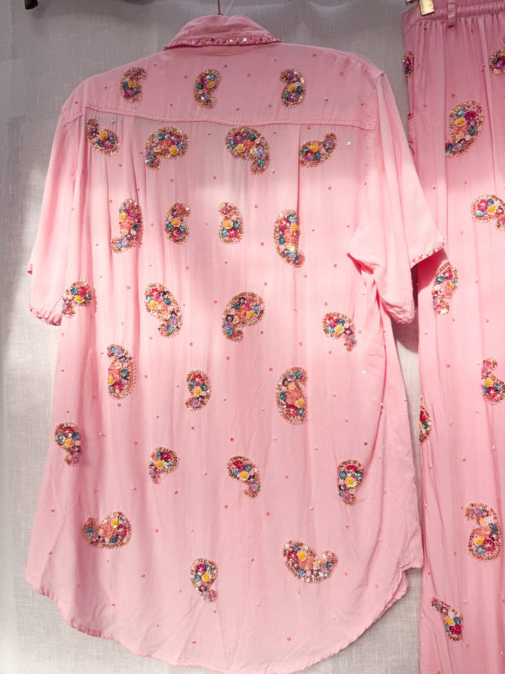 *PINK PAISLEY PANT AND SKIRT SET / XS-L - VINTAGE