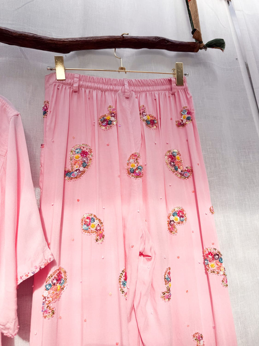 *PINK PAISLEY PANT AND SKIRT SET / XS-L - VINTAGE
