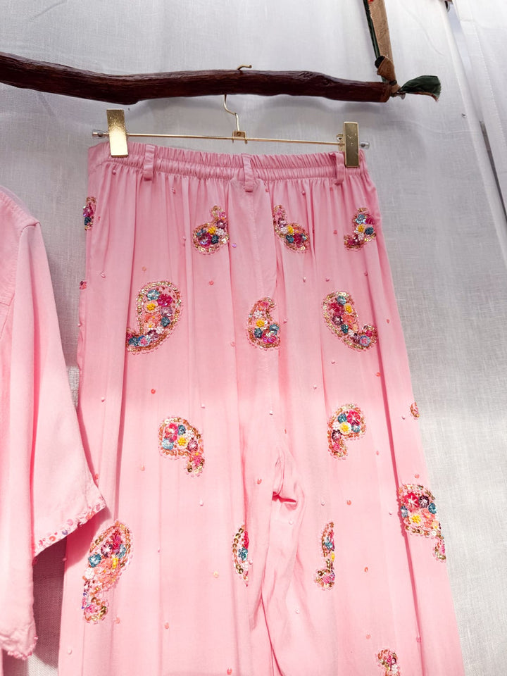 *PINK PAISLEY PANT AND SKIRT SET / XS-L - VINTAGE