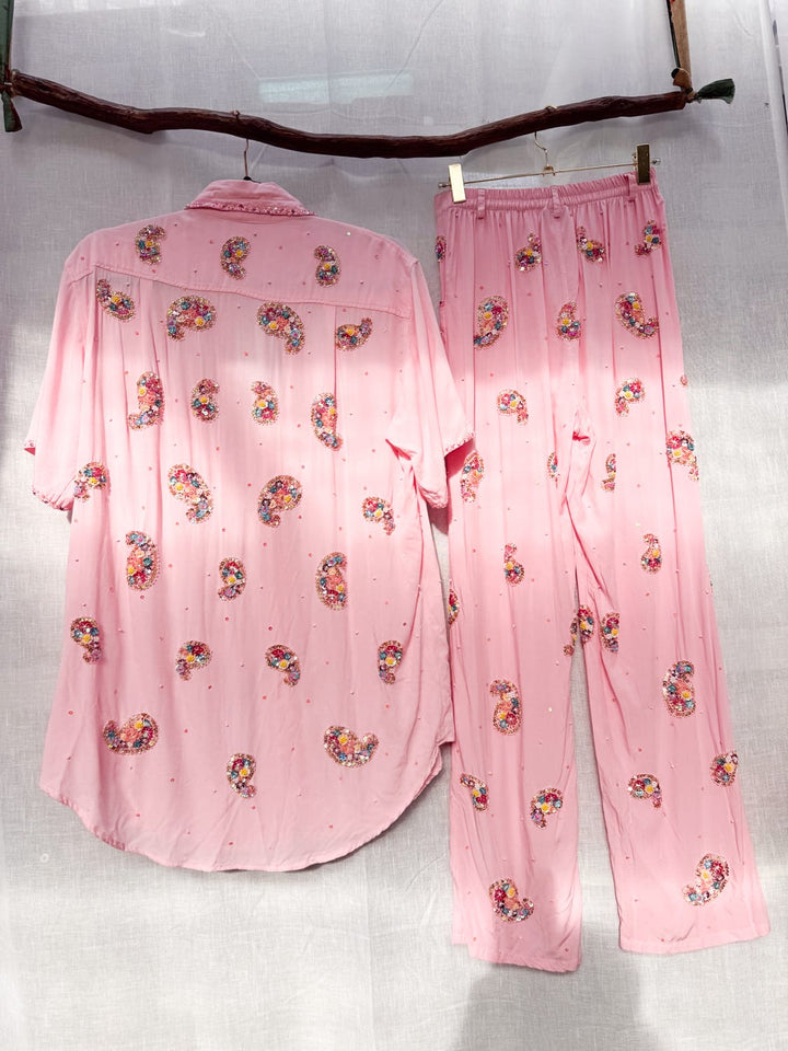*PINK PAISLEY PANT AND SKIRT SET / XS-L - VINTAGE
