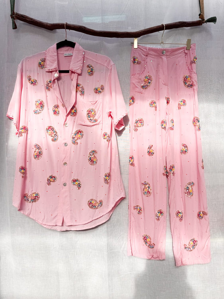 *PINK PAISLEY PANT AND SKIRT SET / XS-L - VINTAGE