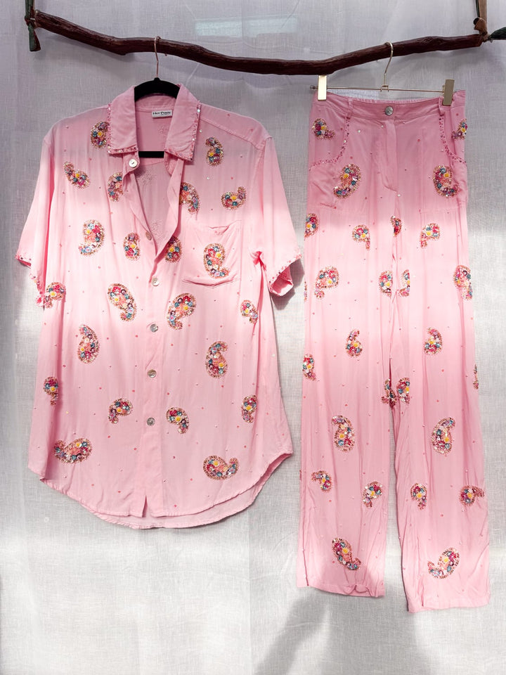 *PINK PAISLEY PANT AND SKIRT SET / XS-L - VINTAGE