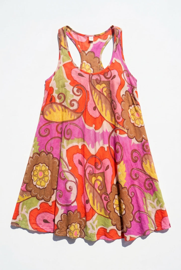 !*PINK SWIRL TRAPEZE SUPER MINI DRESS / XS-S - VINTAGE