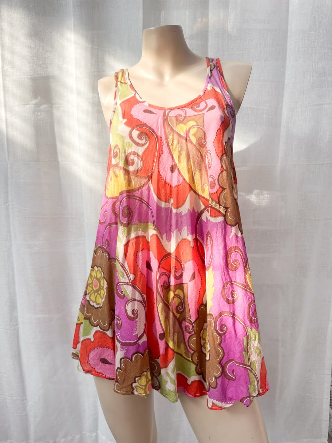 !*PINK SWIRL TRAPEZE SUPER MINI DRESS / XS-S - VINTAGE