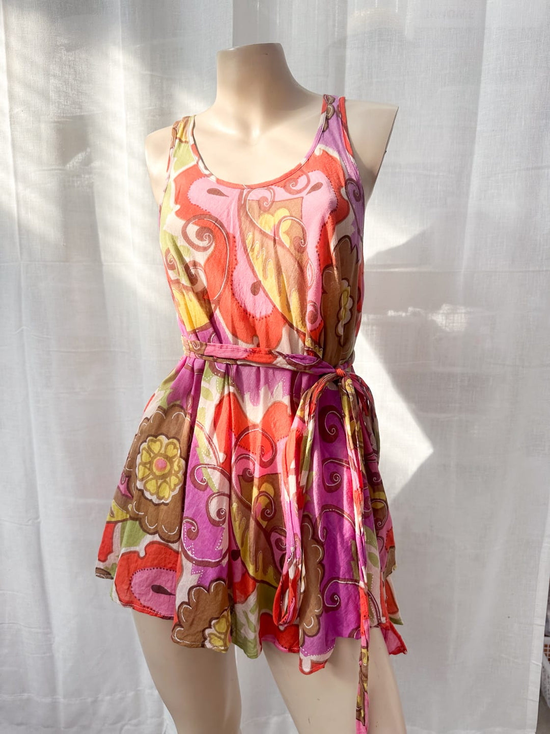 !*PINK SWIRL TRAPEZE SUPER MINI DRESS / XS-S - VINTAGE