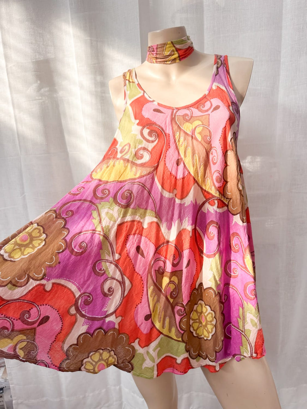 !*PINK SWIRL TRAPEZE SUPER MINI DRESS / XS-S - VINTAGE