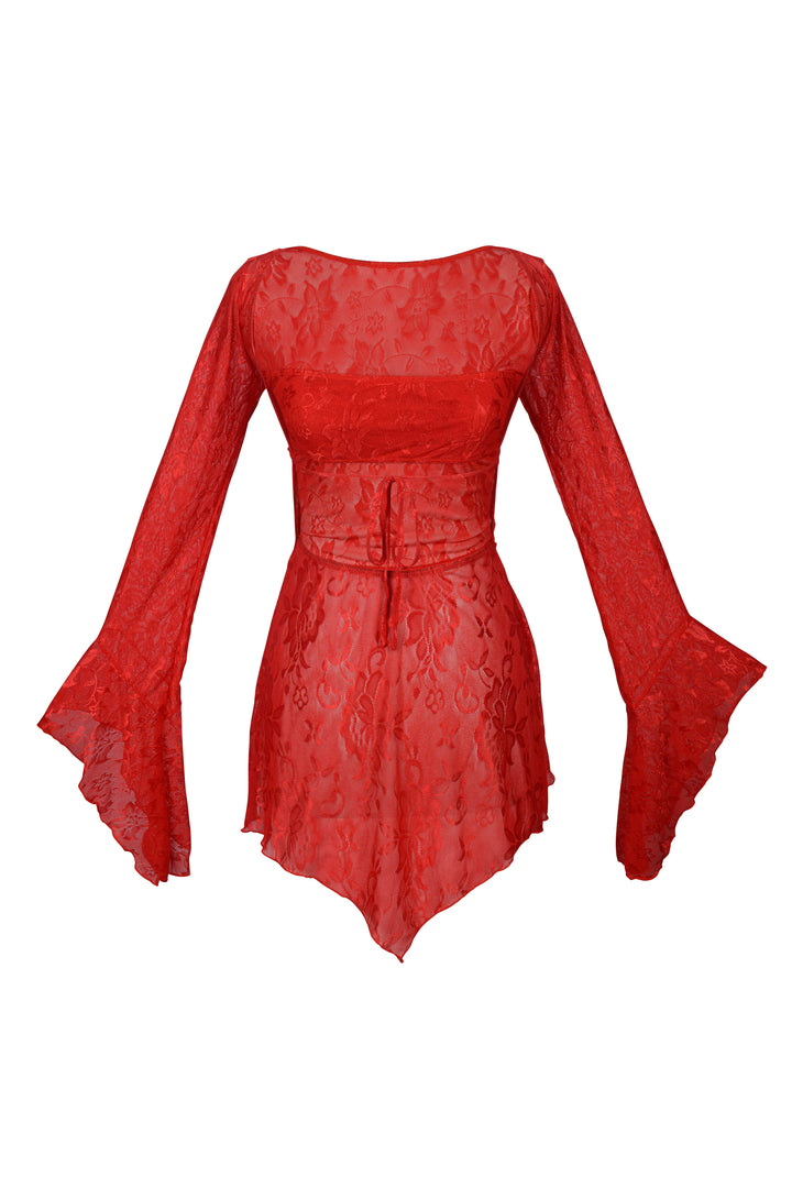 POSY BACKLESS PIXIE DRESS - RED LACE - Her Pony