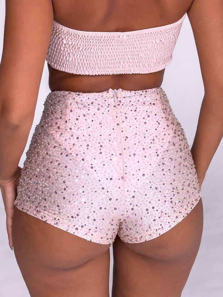 PRE-ORDER / AMETHYST BEADED SPARKLE SHORTS - PINK - Her Pony