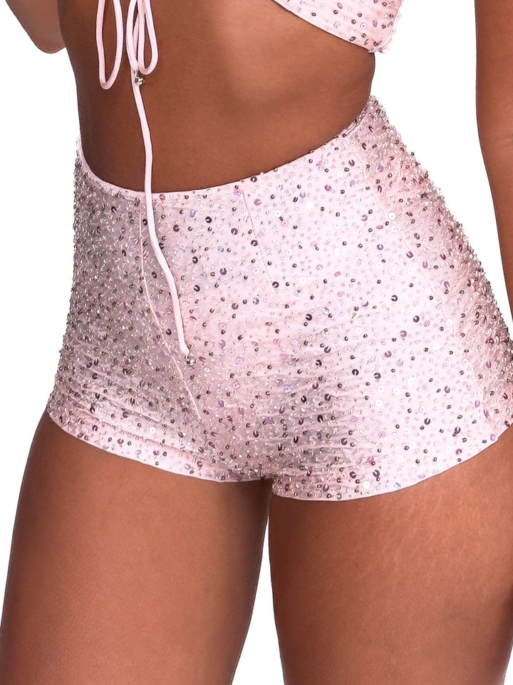 PRE-ORDER / AMETHYST BEADED SPARKLE SHORTS - PINK - Her Pony