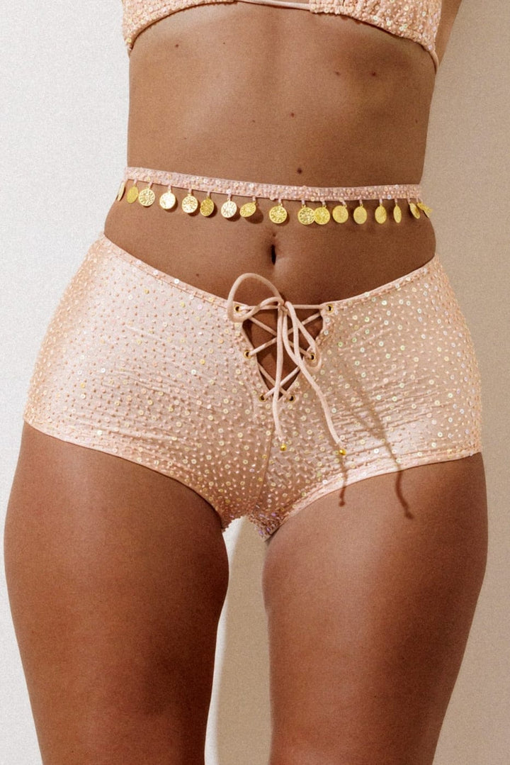 PRE-ORDER / AMETHYST SPARKLE SHORTS - PEACH - Her Pony