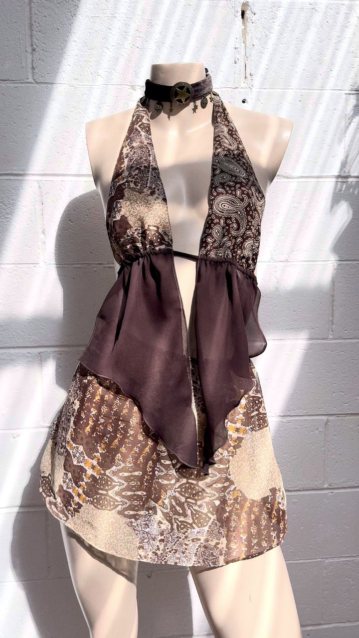 VTG LENA CHIFFON HALTER + SKIRT + CHOKER SET / XS-S