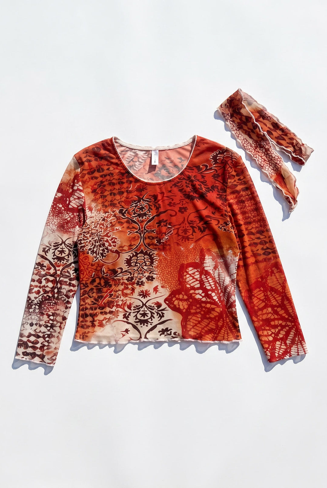 *RE-WORKED Y2K EARTHY TOP  WITH TIE / L - VINTAGE
