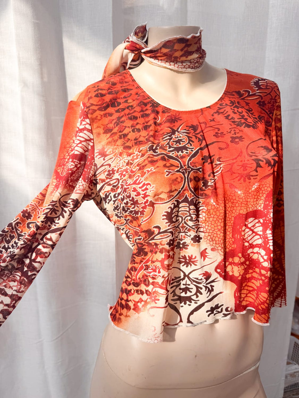 *RE-WORKED Y2K EARTHY TOP  WITH TIE / L - VINTAGE