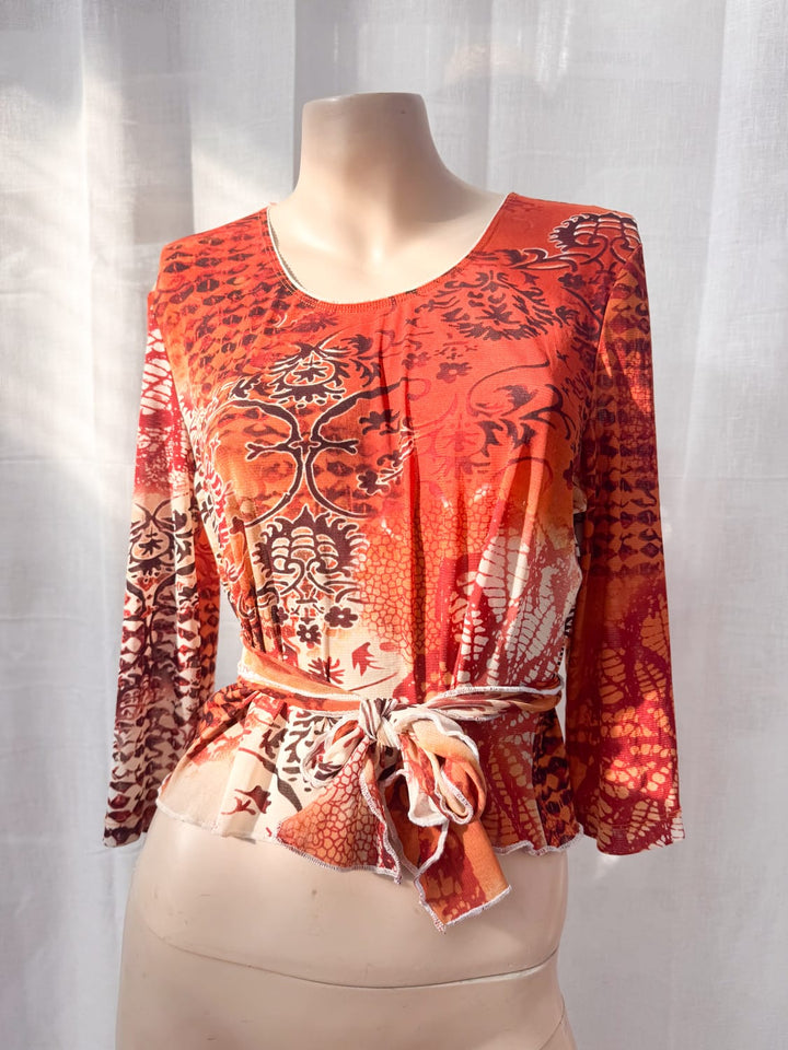 *RE-WORKED Y2K EARTHY TOP  WITH TIE / L - VINTAGE