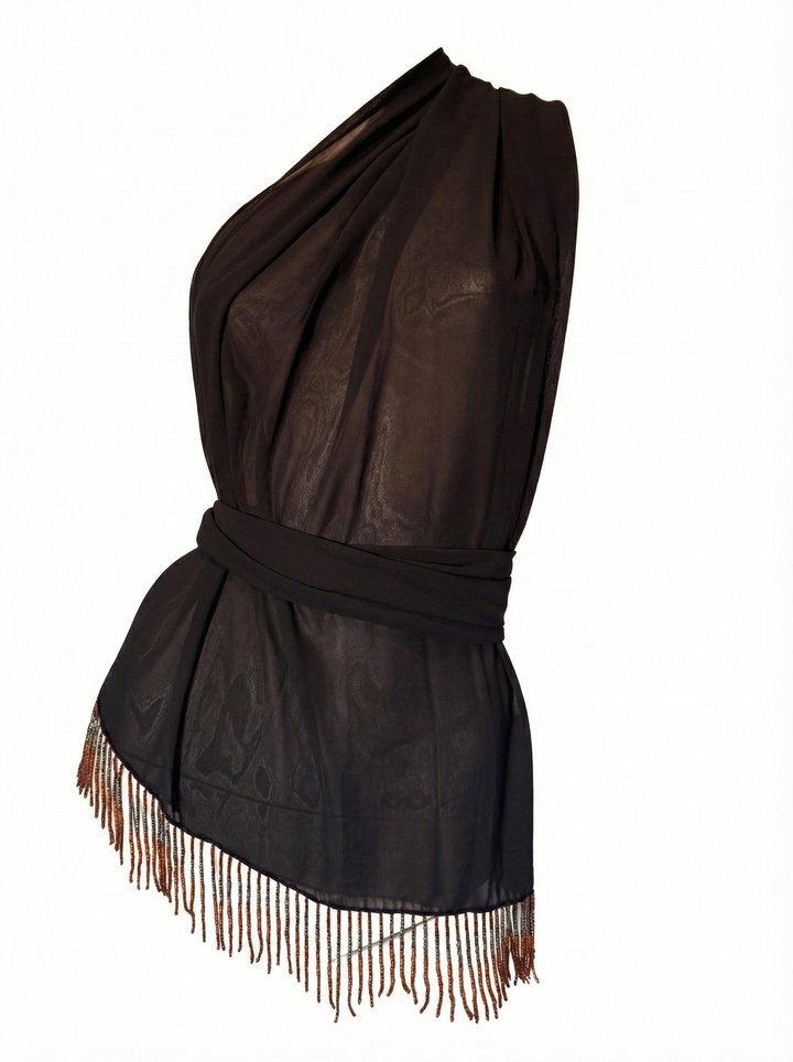 *VTG LARGE SCARF WITH BEADED EDGE