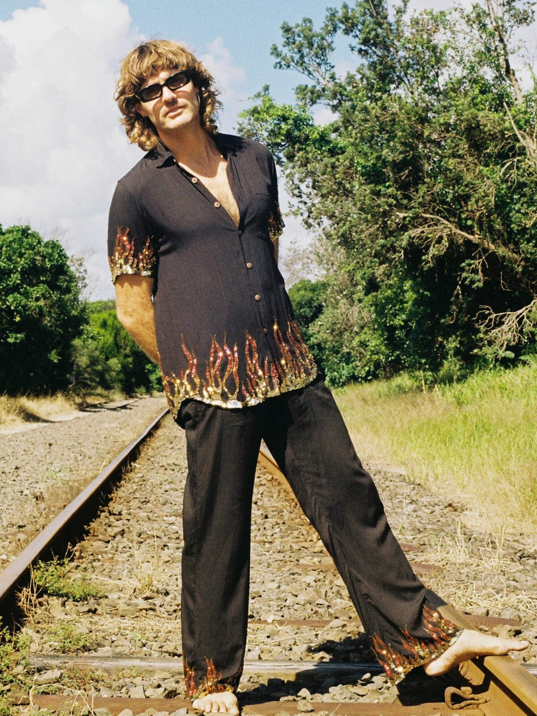 [size] MADE TO ORDER / BLAZE SEQUIN SPARKLE MENS PANTS - BLACK - Her Pony