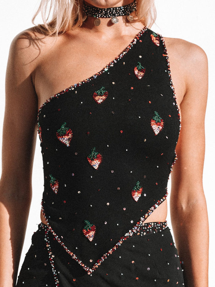 SOLÈNE STRAWBERRY ONE SHOULDER TOP - Her Pony