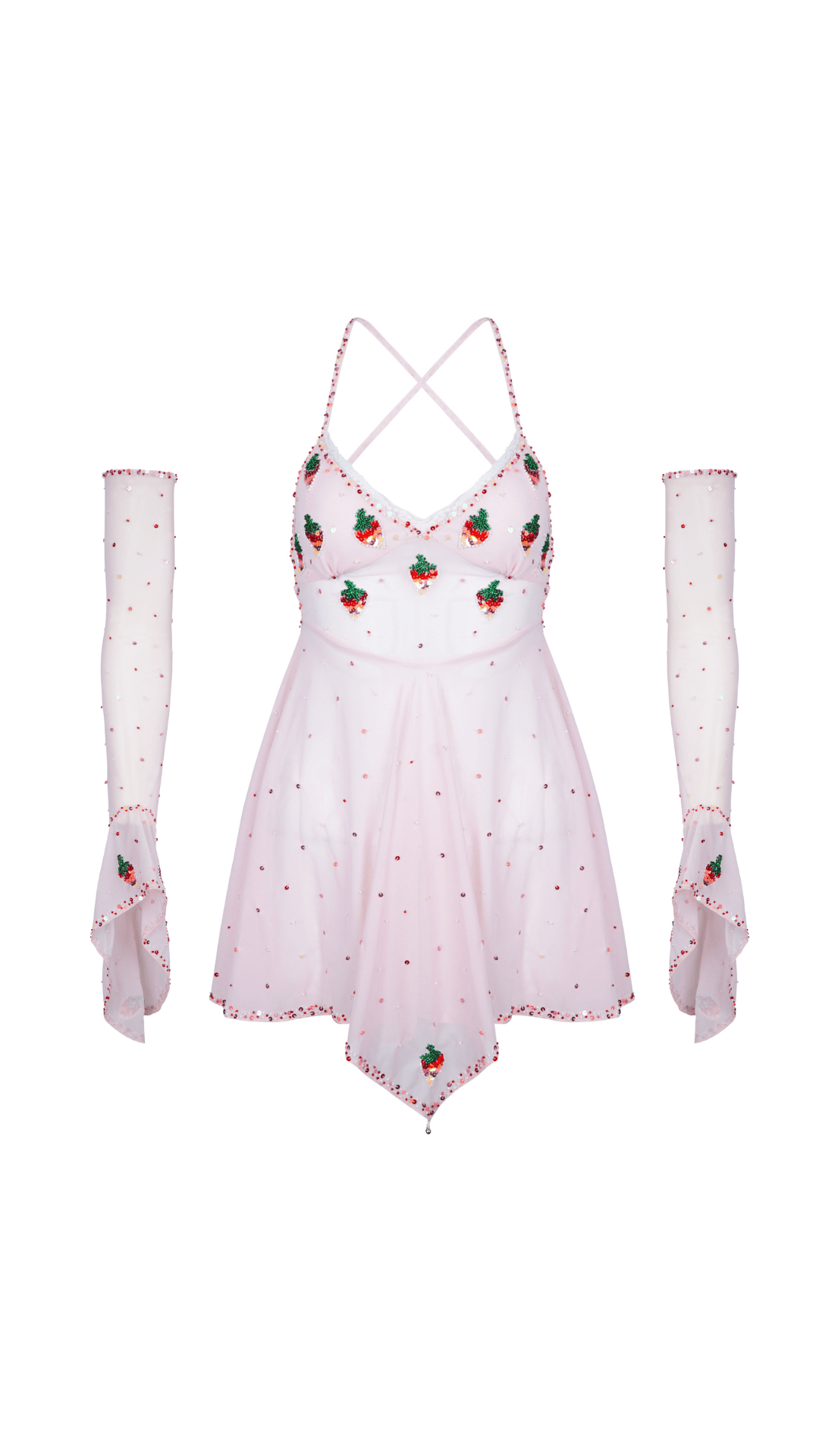 SOLÈNE STRAWBERRY PIXIE DRESS & ARMWARMERS - PINK - Her Pony