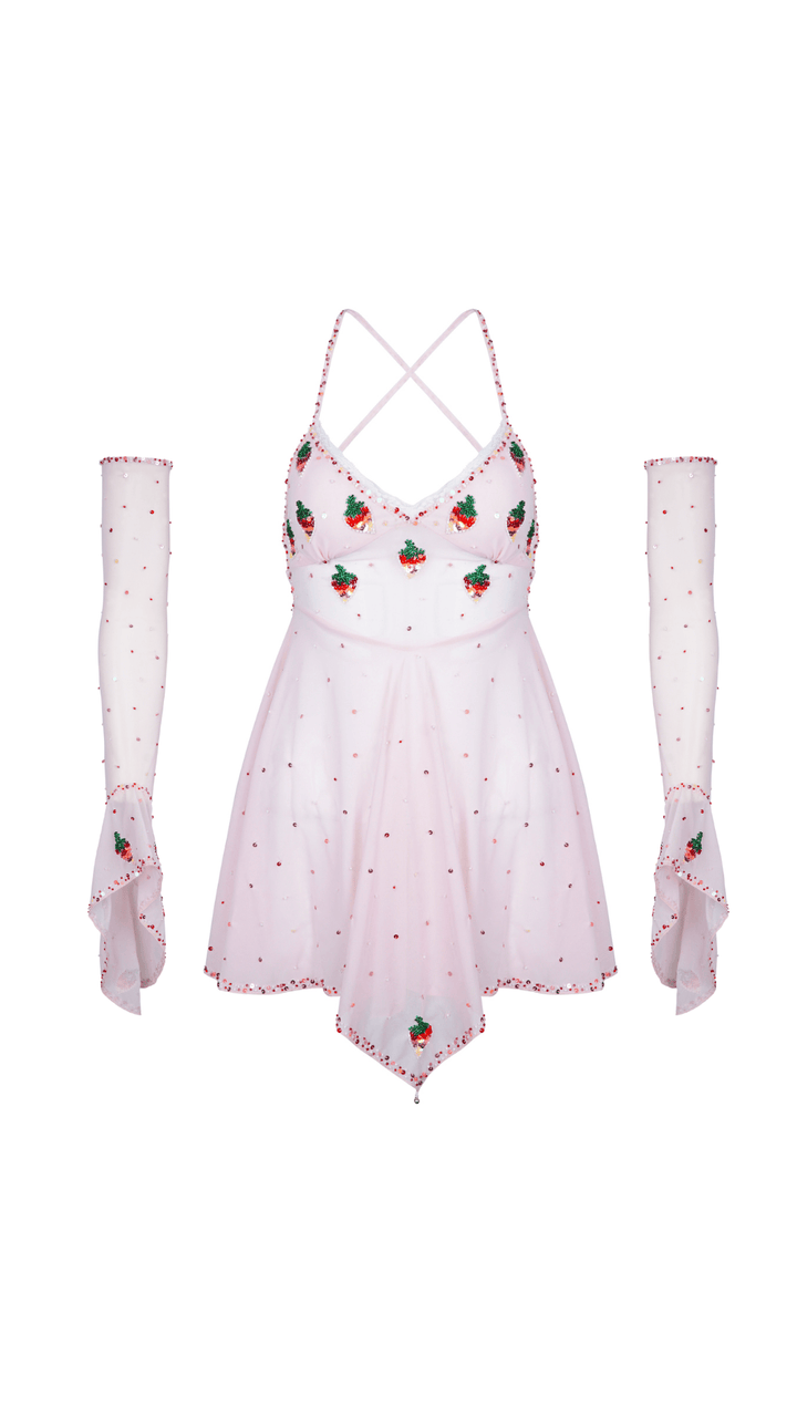 SOLÈNE STRAWBERRY PIXIE DRESS & ARMWARMERS - PINK - Her Pony
