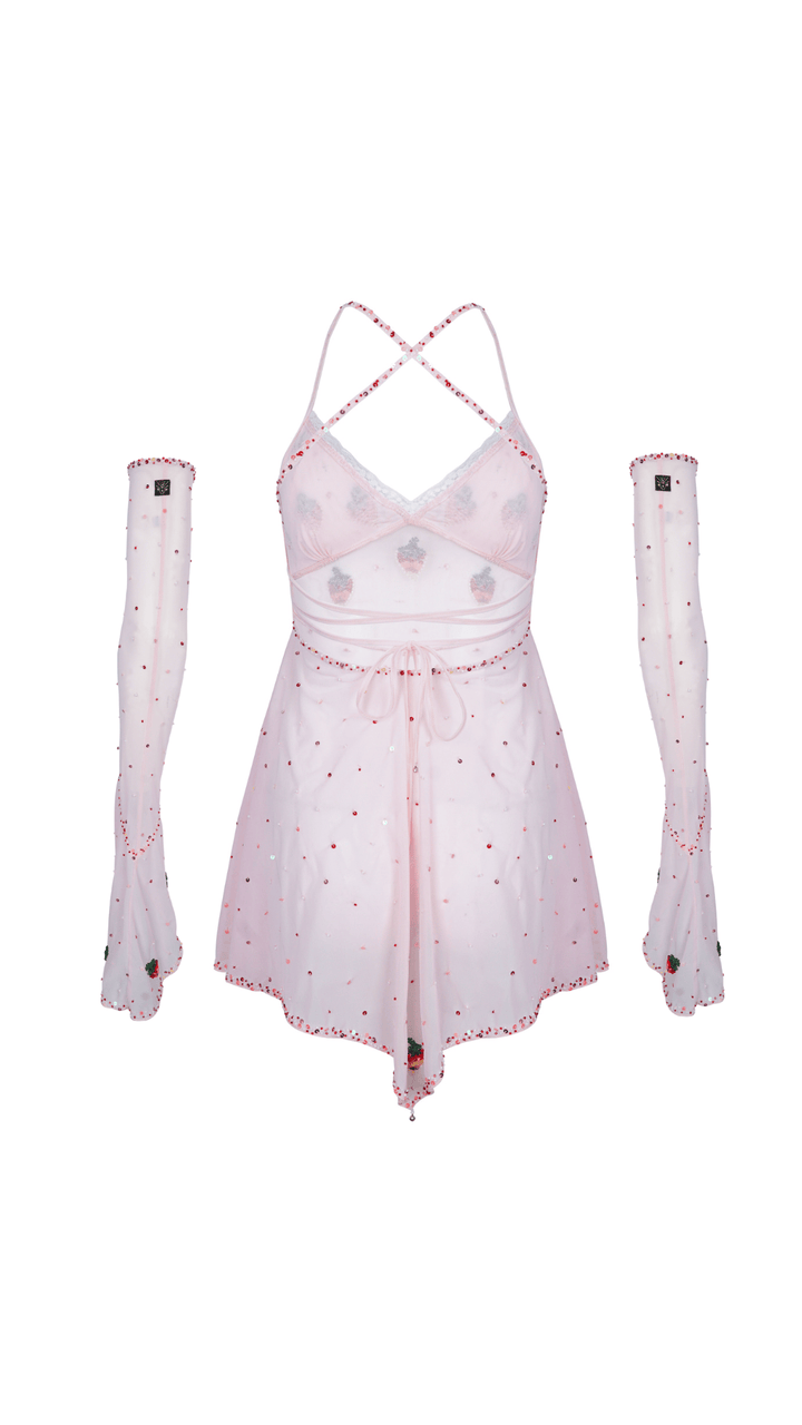 SOLÈNE STRAWBERRY PIXIE DRESS & ARMWARMERS - PINK - Her Pony