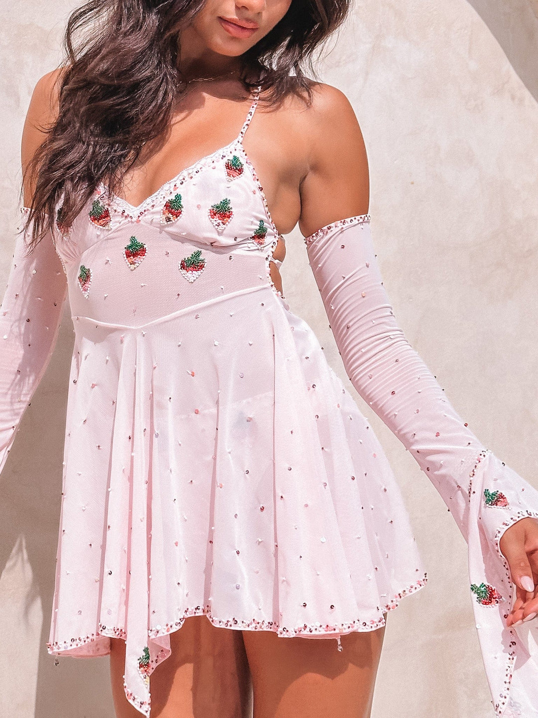 SOLÈNE STRAWBERRY PIXIE DRESS & ARMWARMERS - PINK - Her Pony