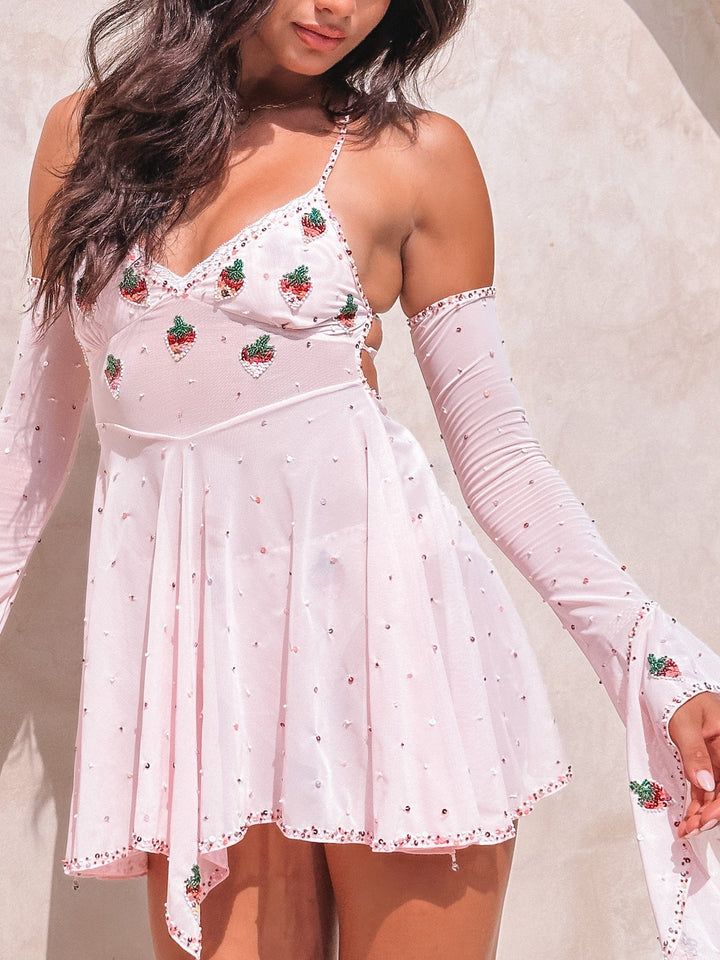 SOLÈNE STRAWBERRY PIXIE DRESS & ARMWARMERS - PINK - Her Pony