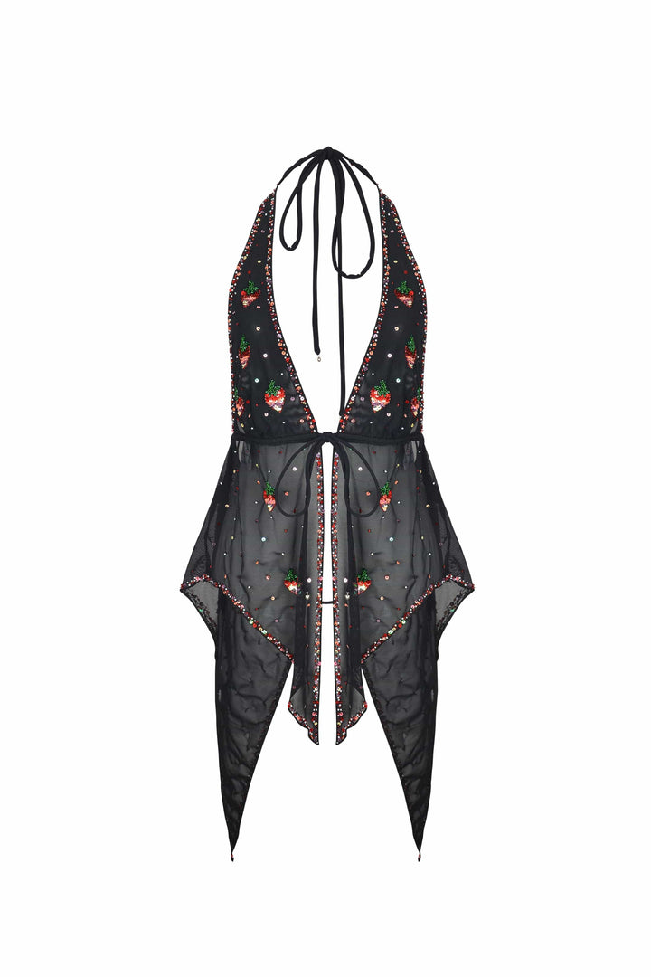 SOLÈNE STRAWBERRY PIXIE HALTER TOP - Her Pony