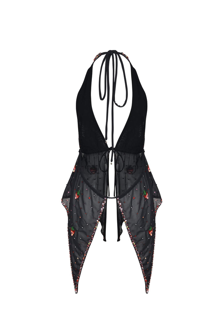 SOLÈNE STRAWBERRY PIXIE HALTER TOP - Her Pony