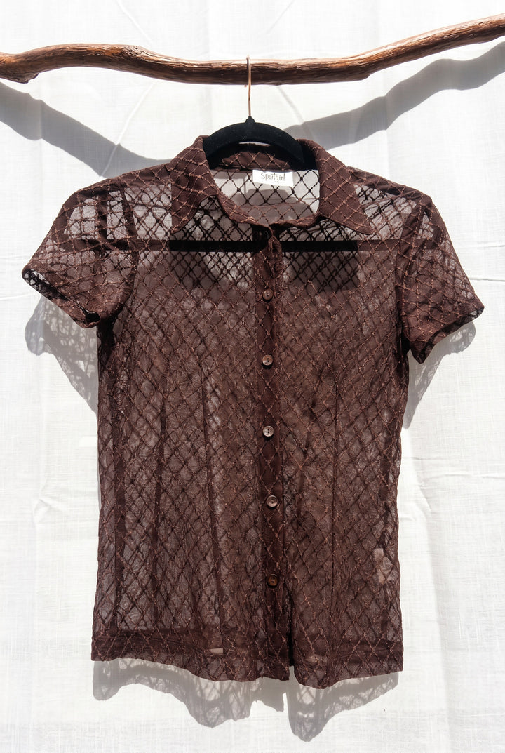 *Y2K SHEER LACE BUTTON UP SHIRT / XS-S