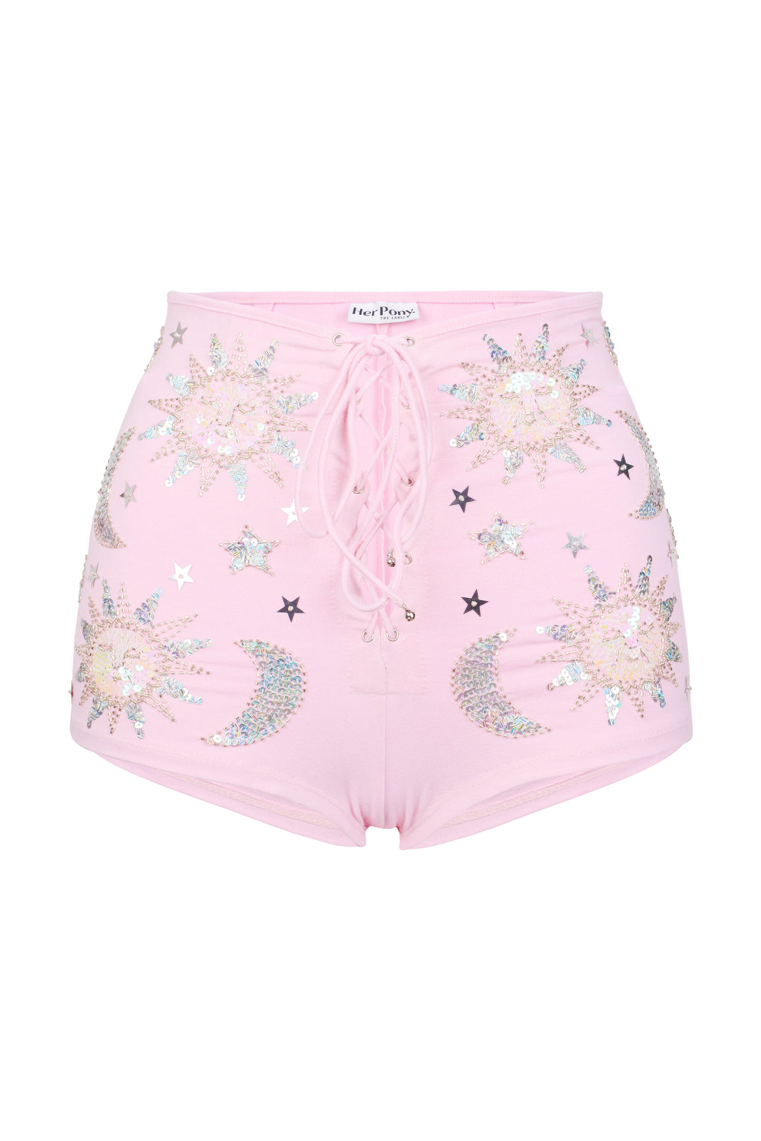 STELLA SEQUIN SPARKLE HOT PANT SHORTS - PINK/SILVER - Her Pony