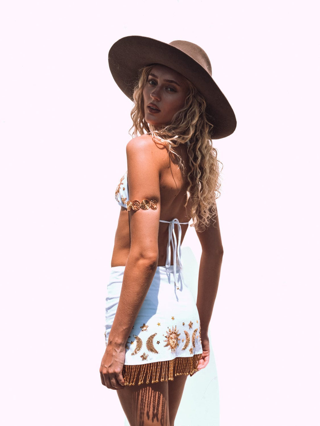 STELLA SEQUIN SPARKLE SHIMMY SKIRT - WHITE/GOLD - Her Pony