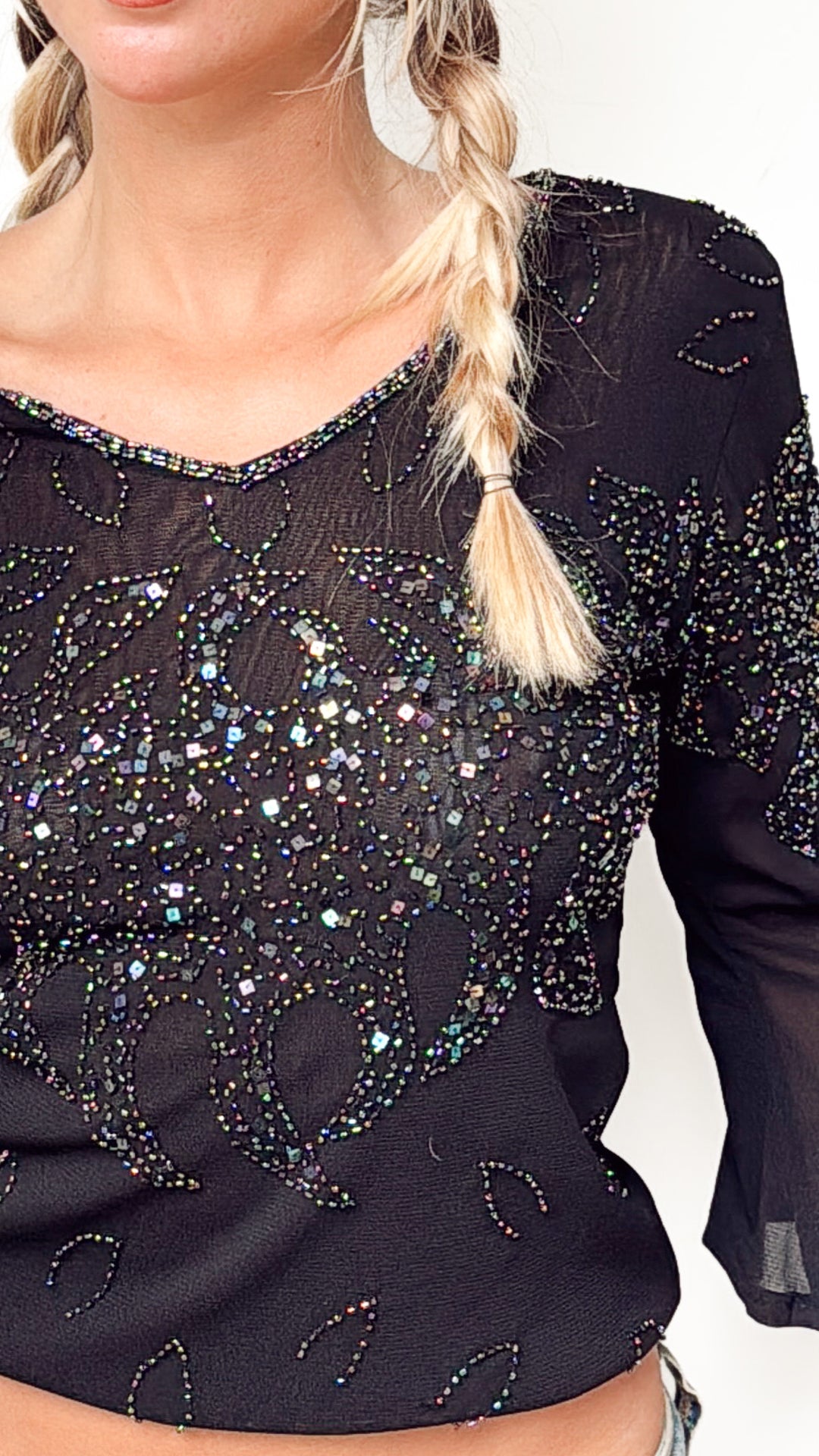 VTG NAOMI BLACK BEADED '90S TOP /  M