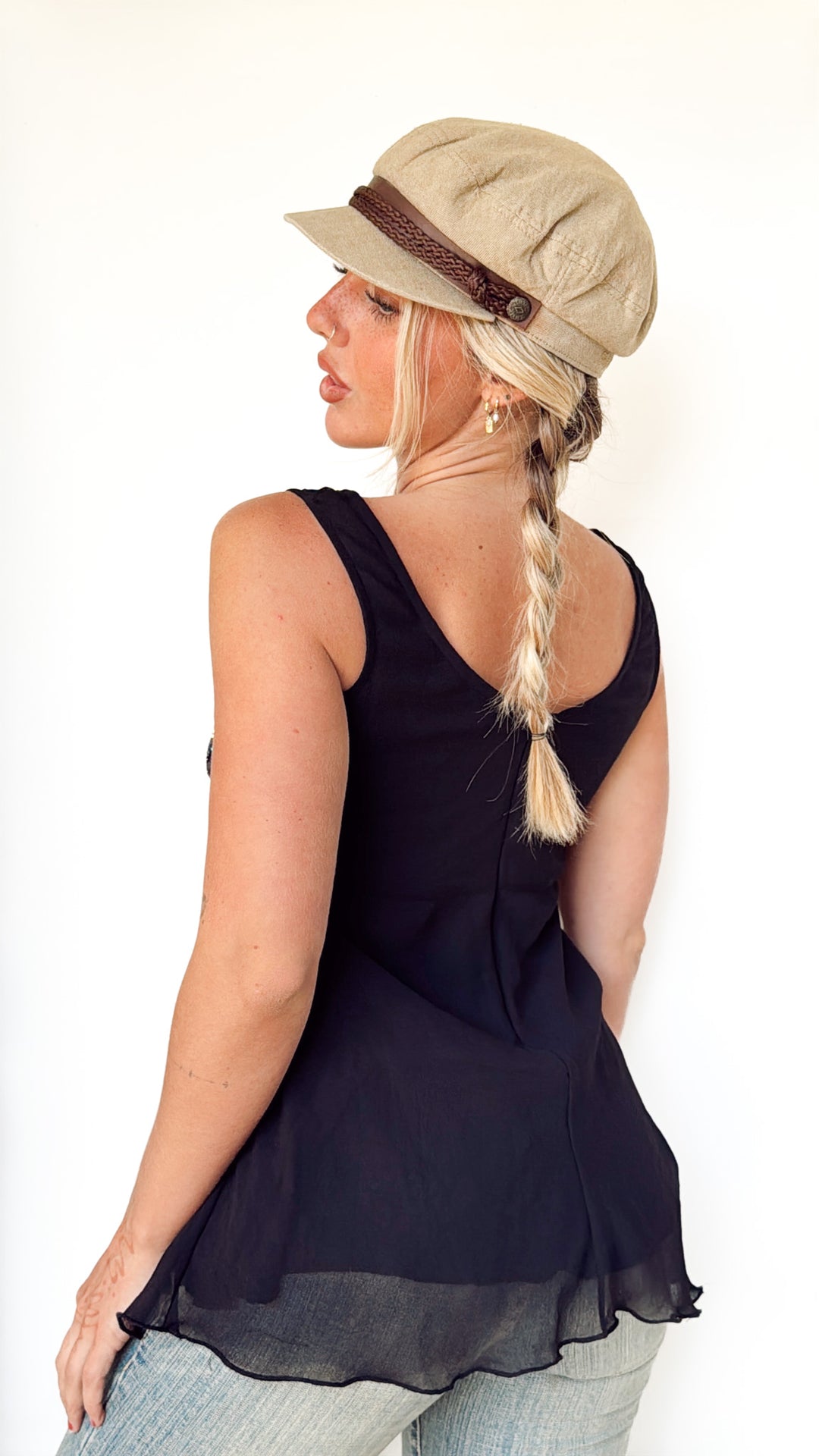 VTG BLACK BEADED TUNIC TOP /SUPER MINI DRESS / S-M